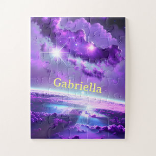 Quebra-cabeça Nuvens de Nebulosa Violeta Roxa Cósmica no Espaço