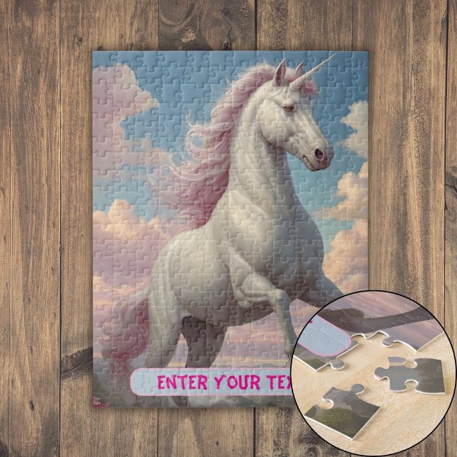 Quebra-cabeça Nuvens de Unicórnio Branco Personalizadas (Personalized White Unicorn Clouds Jigsaw Puzzle)
