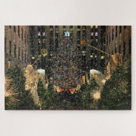 Quebra-cabeça NYC Rockefeller Center Xmas Tree Caindo Neve