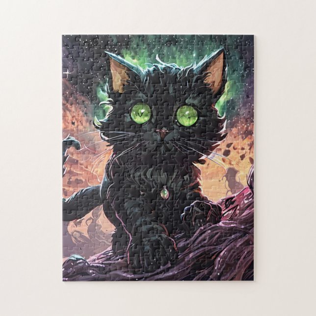 Quebra-cabeça Nyx, o Suspiro Voido - Arte de Gato Negro Místico (Vertical)