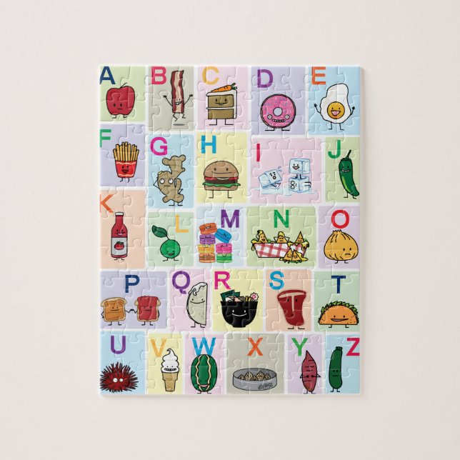 Quebra-cabeça O alfabeto de ABC que aprende alimentos felizes (Vertical)