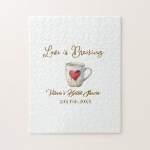 Quebra-cabeça O amor está preparando caneca de café branco coraç