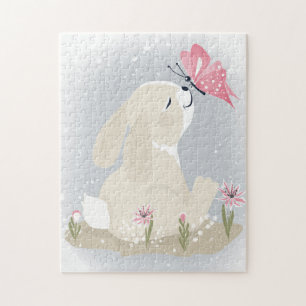 Quebra-cabeça O bebê lindo Bunny e borboleta.
