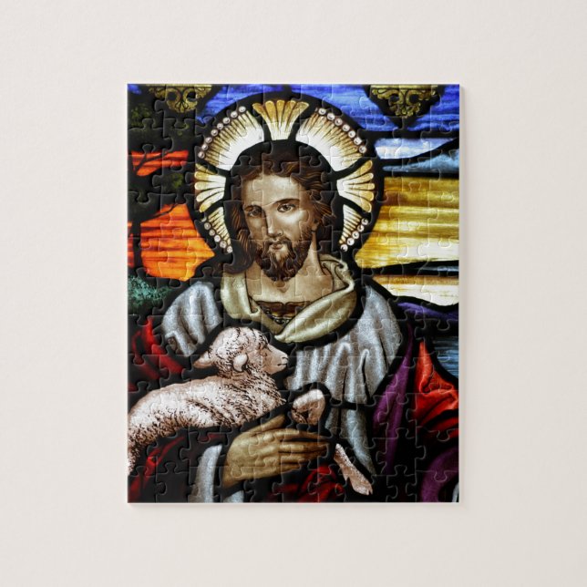 Quebra-cabeça O Bom Pastor; Jesus em vidro manchado (Vertical)