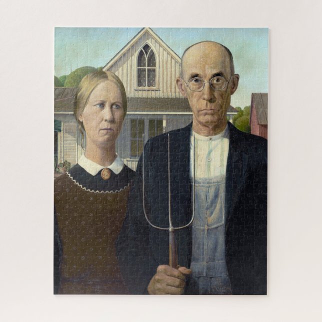 Quebra-cabeça O Gótico Americano de Grant Wood (Vertical)