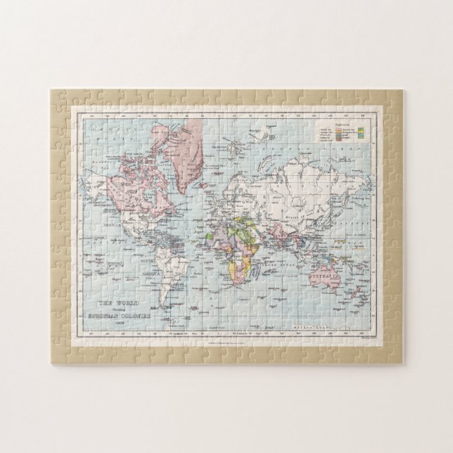 Quebra-cabeça O Mapa Antiquado das Colônias Europeias de 1908 (Horizontal)