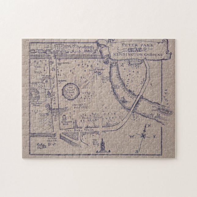 Quebra-cabeça O mapa de Peter Pan de jardins de Kensington (Horizontal)