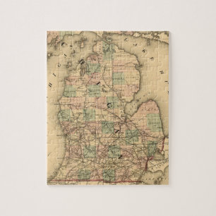 Quebra-cabeça O mapa do vintage do Michigan Railroads (1876)