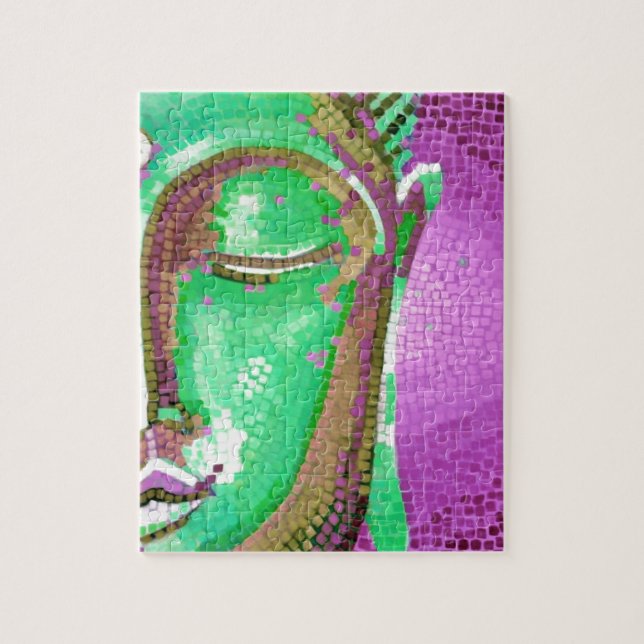 Quebra-cabeça O mosaico roxo e verde Buddha enfrenta (Vertical)