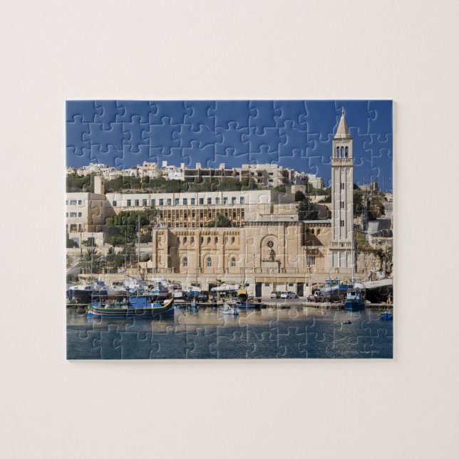 Quebra-cabeça O porto e a igreja em Marsaskala (Horizontal)