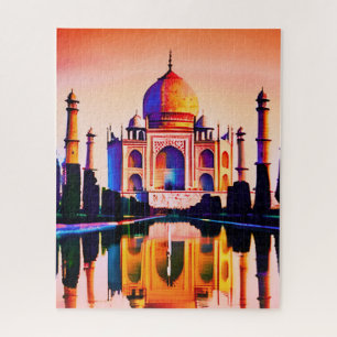 Quebra-cabeça O Taj Mahal contra um céu sunset