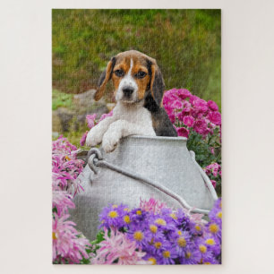 Quebra-cabeça O Tricolor Beagle Dog Puppy in Churn - Jigsaw