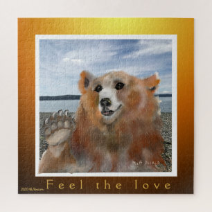 Quebra-cabeça O urso pardo na praia sente a saudação do amor
