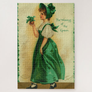 Quebra-cabeça "O Uso do Verde" cartão vintage, 1907