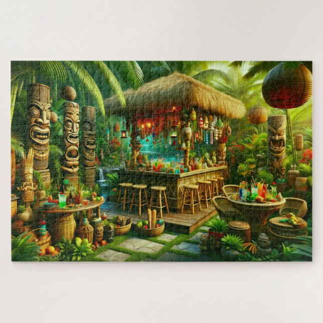 Quebra-cabeça Oásis Tiki Encantrado Fuga Tropical do Quintal (Horizontal)
