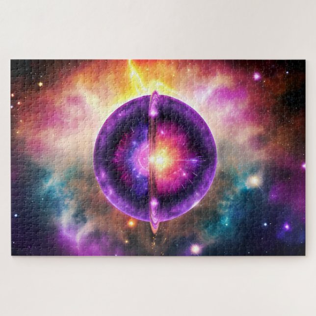 Quebra-cabeça Objeto Celestial Místico Amarelo Roxo Cósmico (Horizontal)