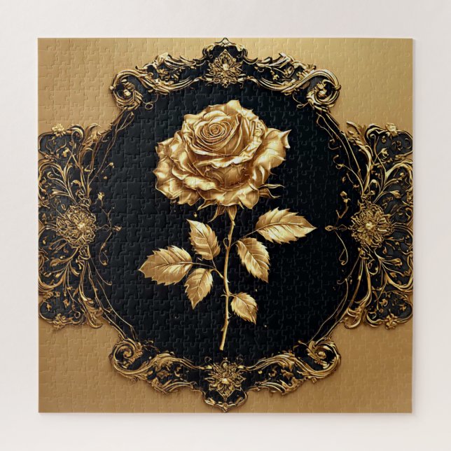 Quebra-cabeça Obra de Arte Rosa Dourada com Elemento Decorativo  (Vertical)