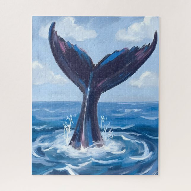 Quebra-cabeça Observação de Baleias | Aquarela do Oceano Azul (Vertical)