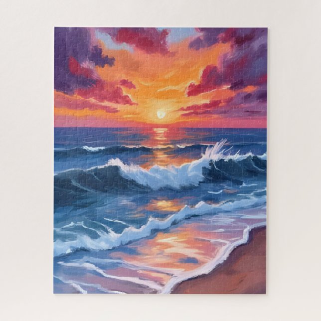 Quebra-cabeça Ocean Sunset Beach Waves Watercolor (Vertical)