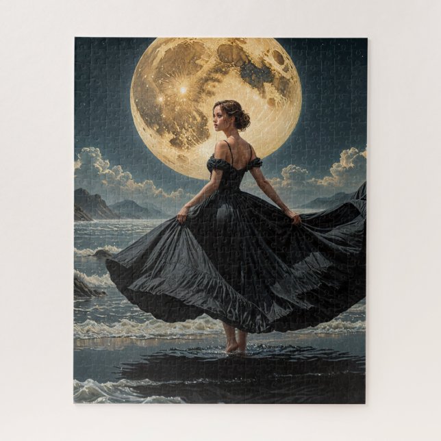Quebra-cabeça Oceano dança debaixo da lua em vestido preto (Vertical)