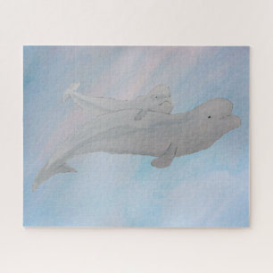 Quebra-cabeça Oceanos de Aquarela Baleias Baby Beluga