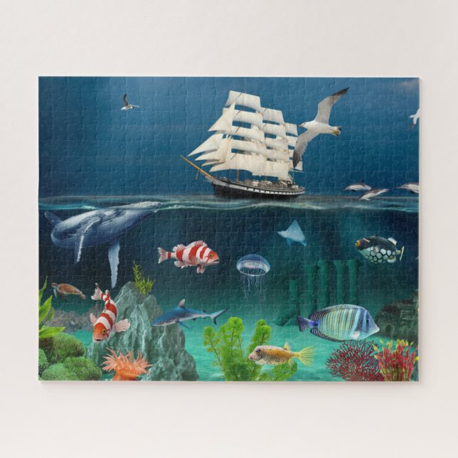 Quebra-cabeça Oceanos de veleiro Mar animais peixes quebra-cabeç (Horizontal)