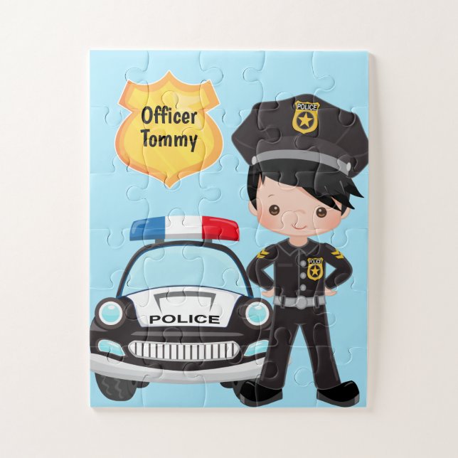 Quebra-cabeça Oficial de Polícia Personalizado e Crianças de Car (Vertical)