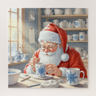 Quebra-cabeça Oficina de Papai Noel em Aquarela Vermelha Rústica
