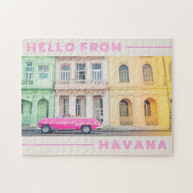 Quebra-cabeça Olá da Havana Retro Pink Car & Architecture (Horizontal)