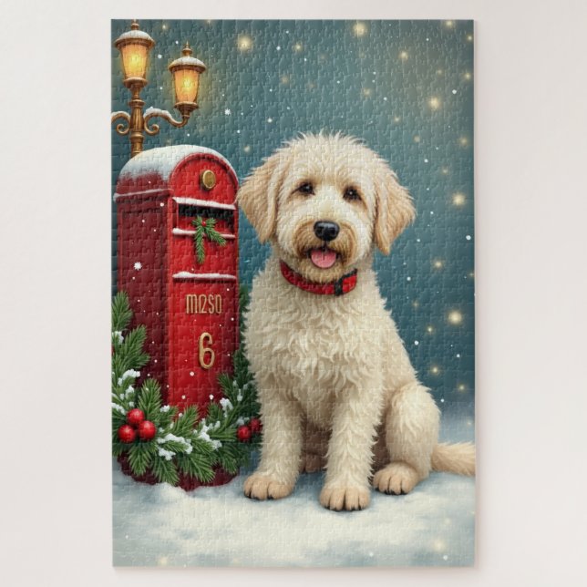 Quebra-cabeça Old English Sheepdog Vintage Christmas Postcard (Vertical)