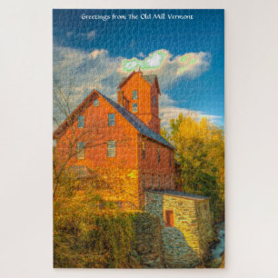 Quebra-cabeça Old Mill in Vermont.Cartões de natal Jigseru Pu
