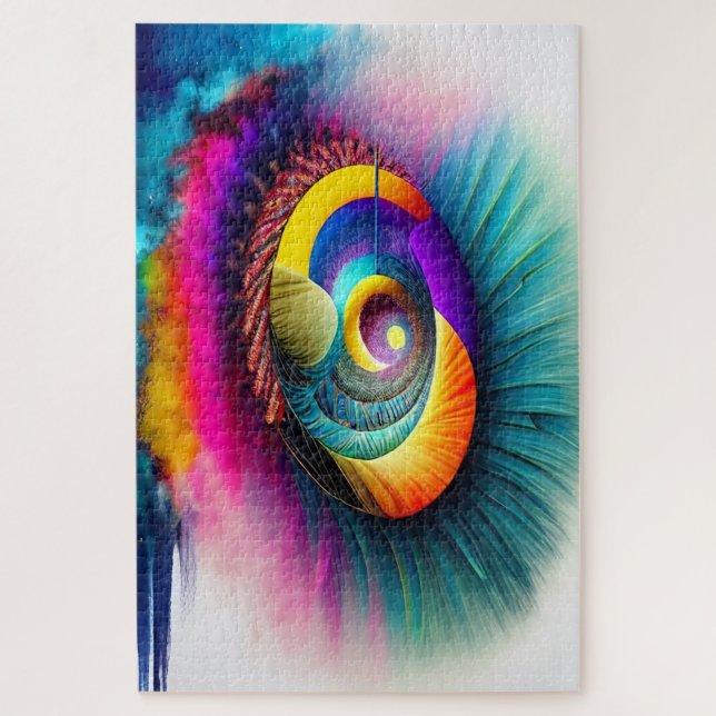 Quebra-cabeça Olho Espiral Arco-íris Abstrato Visionário Hipnóti (Vertical)