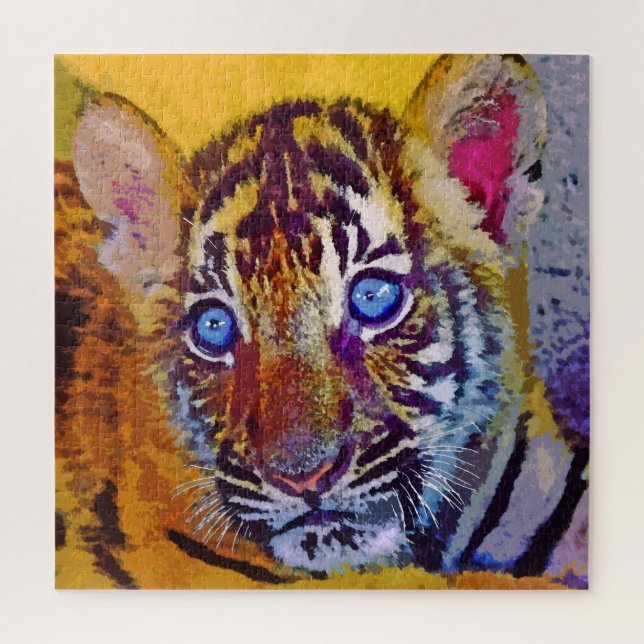 Quebra-cabeça Olhos Azuis Bebê Filhote de Tigre (Vertical)