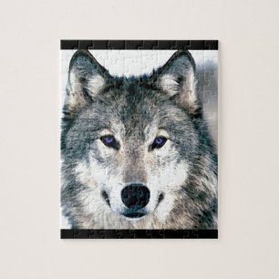 Quebra-cabeça Olhos do lobo no impressão animal da natureza