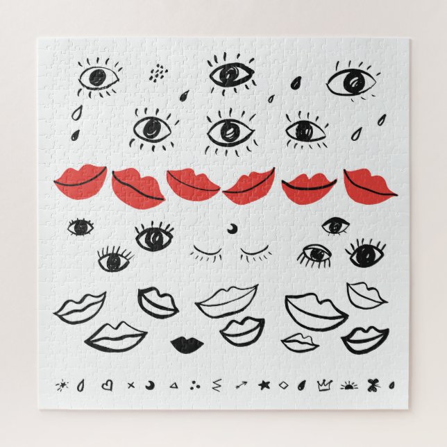 Quebra-cabeça Olhos vítreos, padrão de lábios vermelhos. (Vertical)