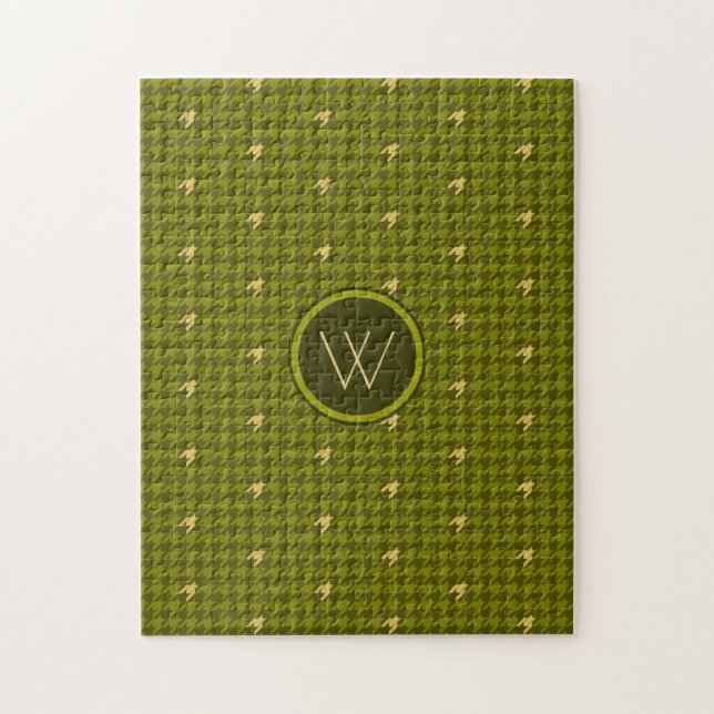 Quebra-cabeça Olive com Houndstooth Puzzle com Acento Dourado (Vertical)