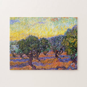 Quebra-cabeça Oliveiras, céu alaranjado Van Gogh Vincent
