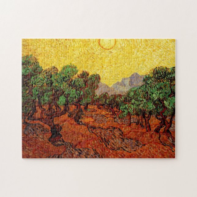 Quebra-cabeça Oliveiras com céu amarelo e sol (Horizontal)