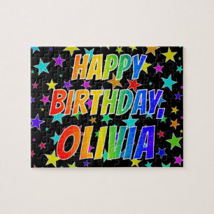Quebra-cabeça "OLÍVIA" Primeiro Nome, "FELIZ ANIVERSÁRIO"