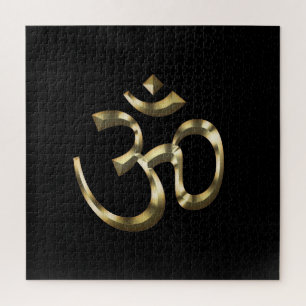 Quebra-cabeça Om Aum, Ohm Icon, Hinduism Symbol, gold black