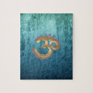 Quebra-cabeça OM blue brass gold damask Asia Yoga Spiritualität