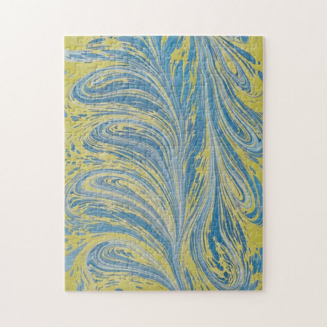 Quebra-cabeça Onda Abstrato Azul E Dourada (Vertical)