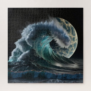 Quebra-cabeça Onda de tsunami no brilho da lua.