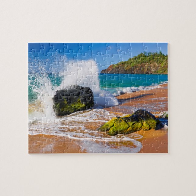 Quebra-cabeça Ondas batem na praia, Havaí (Horizontal)