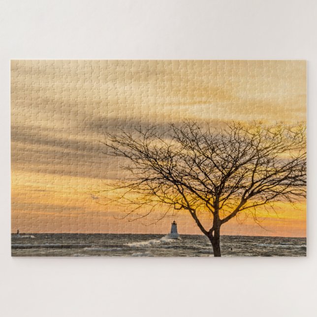 Quebra-cabeça Ondas caindo na luz de Ludington (Horizontal)