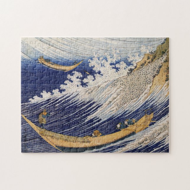 Quebra-cabeça Ondas do Oceano de Hokusai Barcos no Mar (Horizontal)
