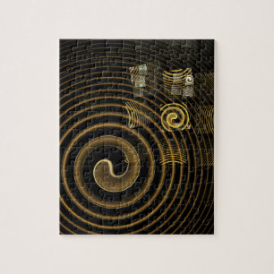 Quebra-cabeça Ondas Douradas Hipnóticas Arte Moderna Abstrata
