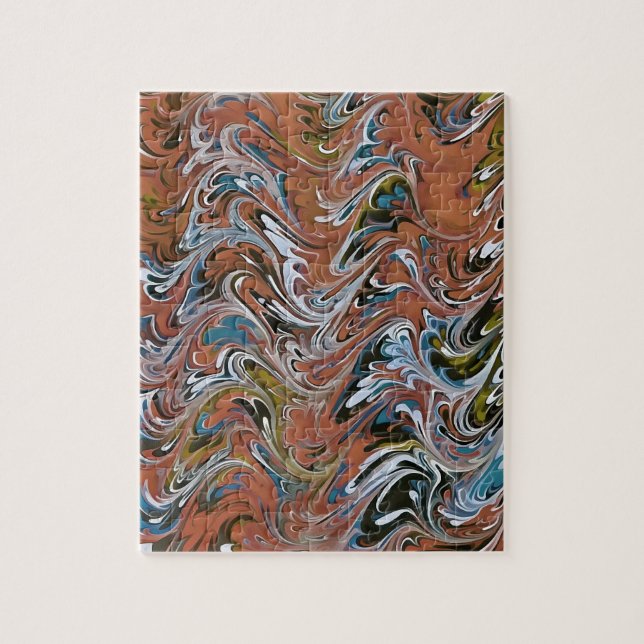 Quebra-cabeça Ondas em Abstrato de Arte Vermelha e Azul em Acrír (Vertical)