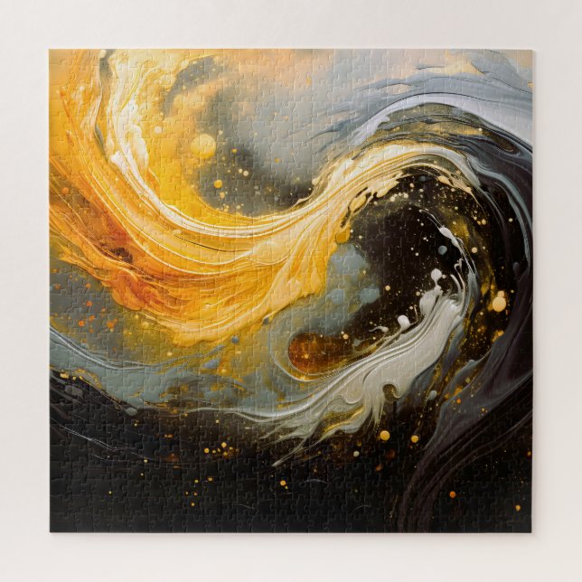 Quebra-cabeça Ondas Modernas de Mármore Abstrato Dourado (Vertical)