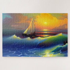 Quebra-cabeça Ondas oceânicas, veleiro e reflexo solar